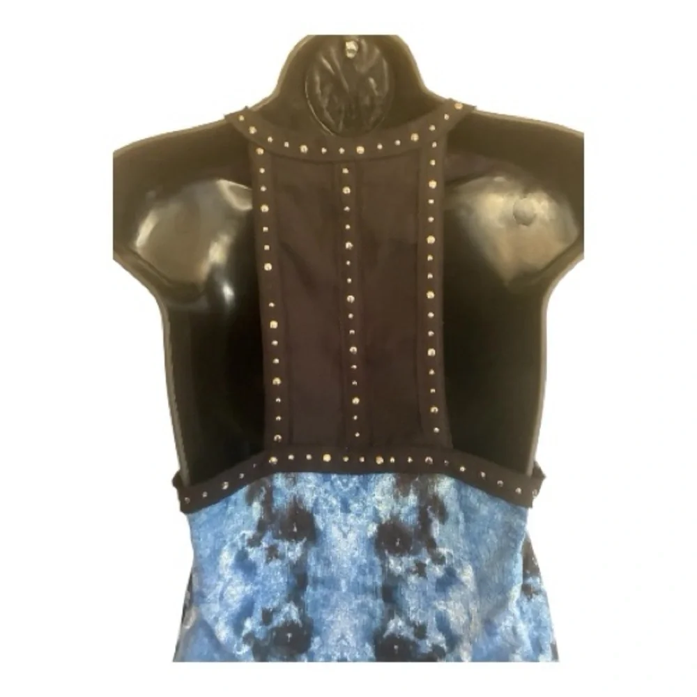 Sparkle and Fade Blue & Teal Patterned Shirt with Studded Bodice Size M